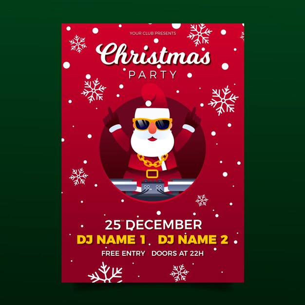 Flat design christmas party poster template