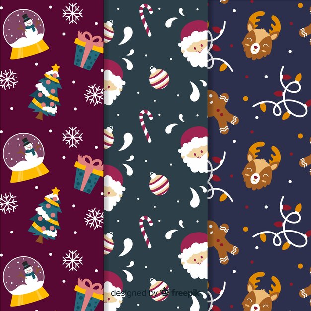 Flat design christmas pattern collection