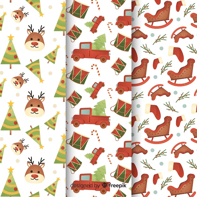 Flat design christmas pattern collection