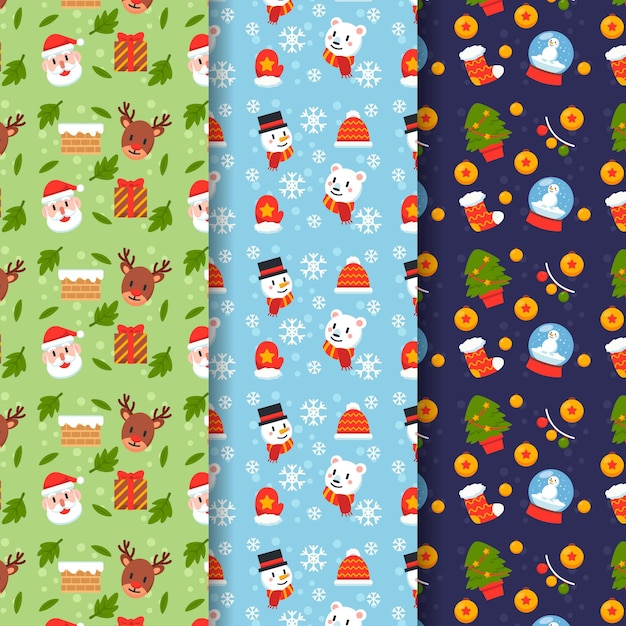 Flat design christmas pattern collection