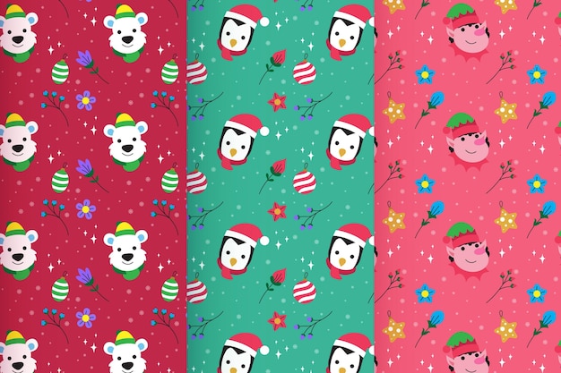 Flat design christmas pattern collection