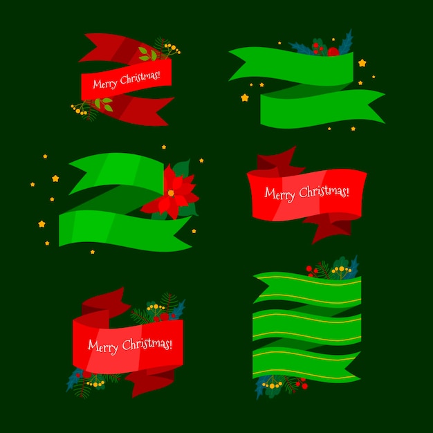 Free Vector flat design christmas ribbon collection