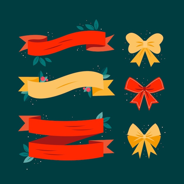 Free Vector flat design christmas ribbon collection