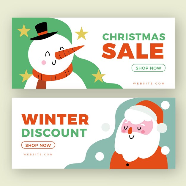 Flat design christmas sale banners pack