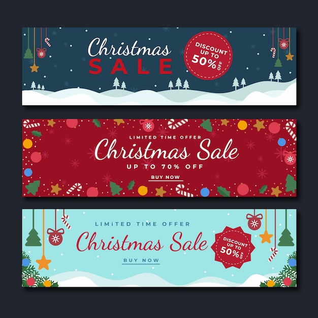 Flat design christmas sale banners template