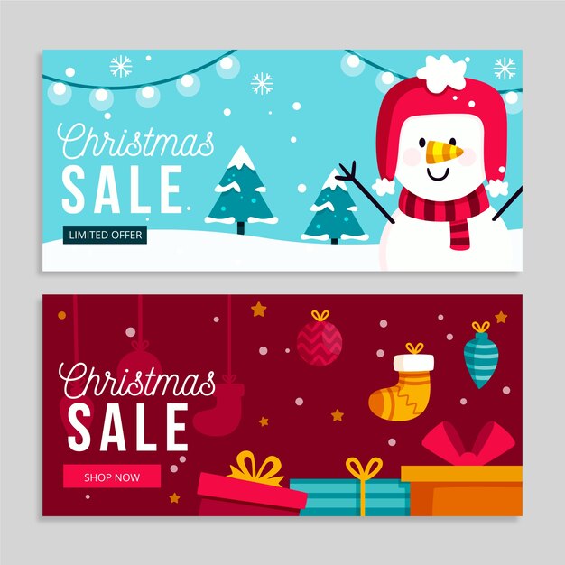 Flat design christmas sale banners template