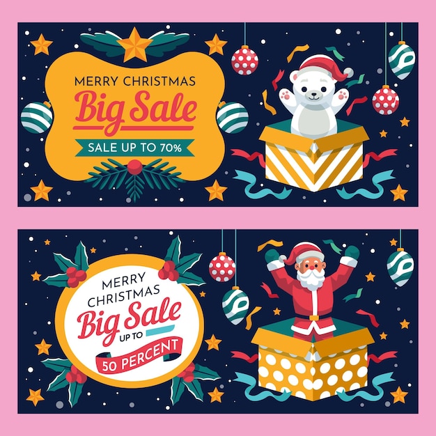 Flat design christmas sale banners template