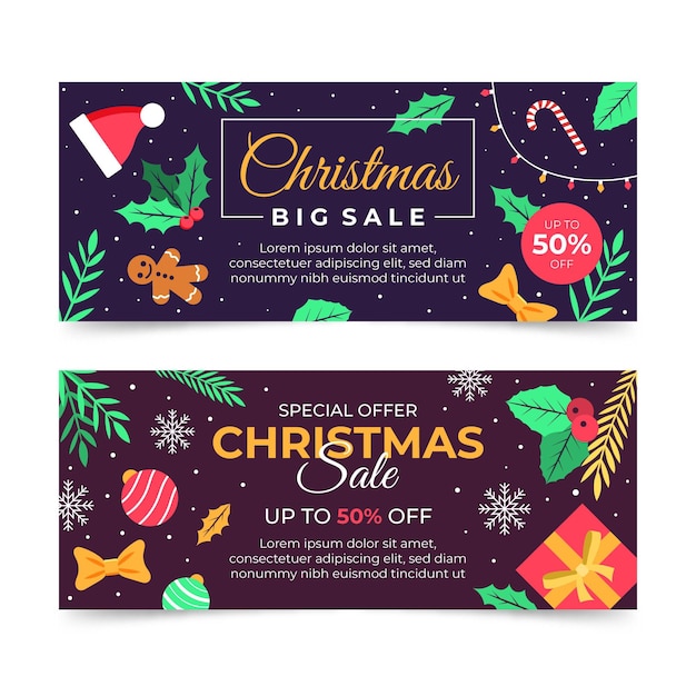 Flat design christmas sale banners template