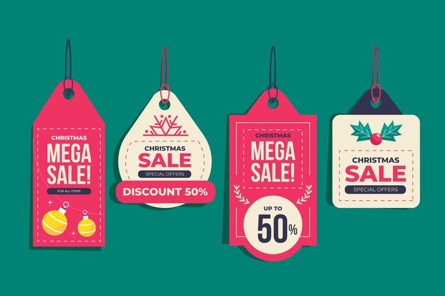 Flat design christmas sale tag collection