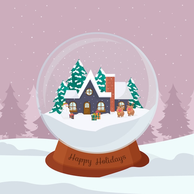 Flat design christmas snowball globe