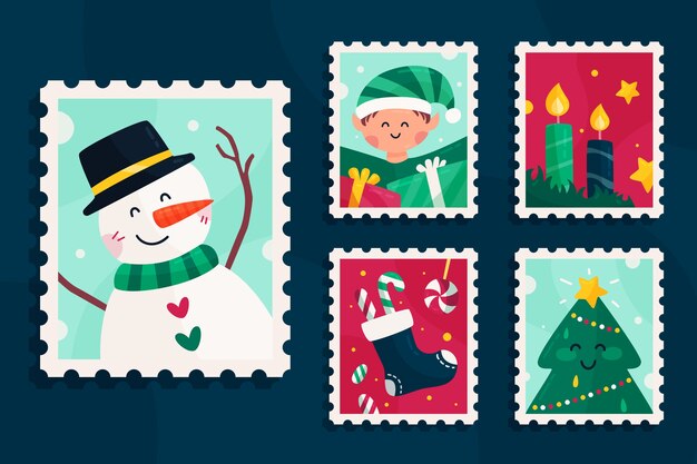 Flat design christmas stamp collection