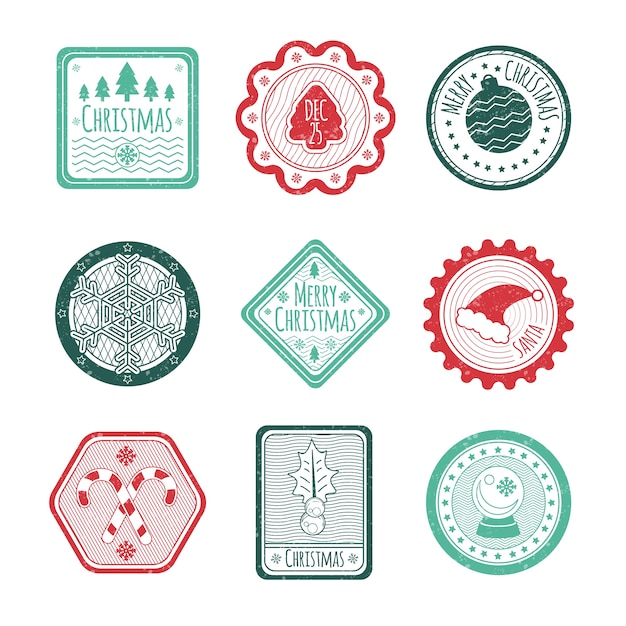 Free Vector flat design christmas stamp collection