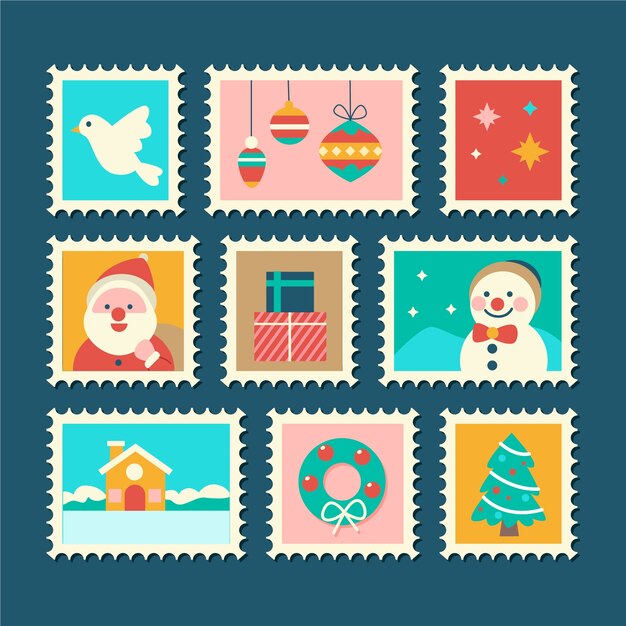 Flat design christmas stamp collection