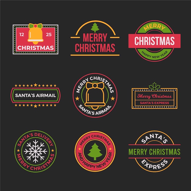 Flat design christmas stamp collection