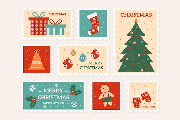 Flat design christmas stamp collection