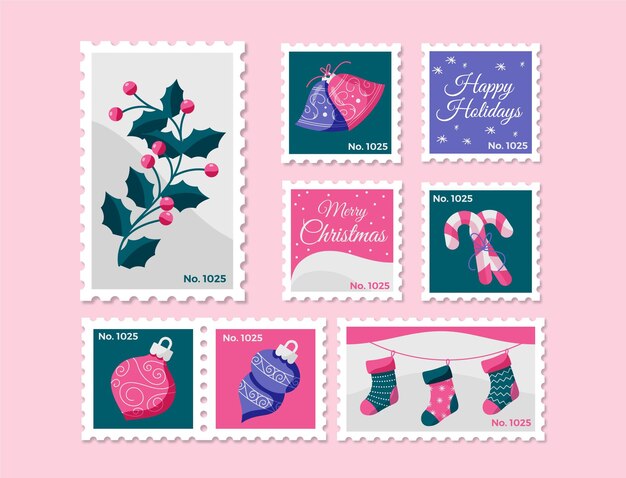 Flat design christmas stamp collection