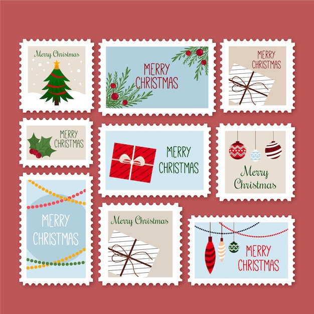 Flat design christmas stamp collection