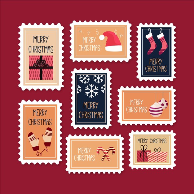 Flat design christmas stamp collection