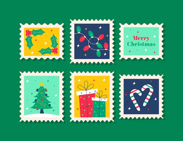 Flat design christmas stamp collection