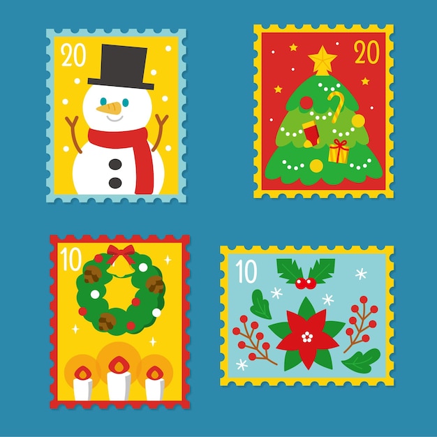 Flat design christmas stamp collection