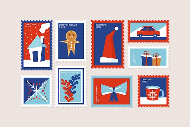 Free Vector flat design christmas stamp collection