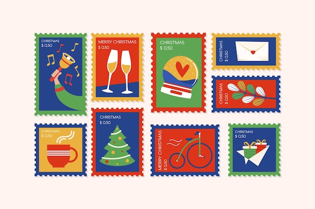 Flat design christmas stamp collection