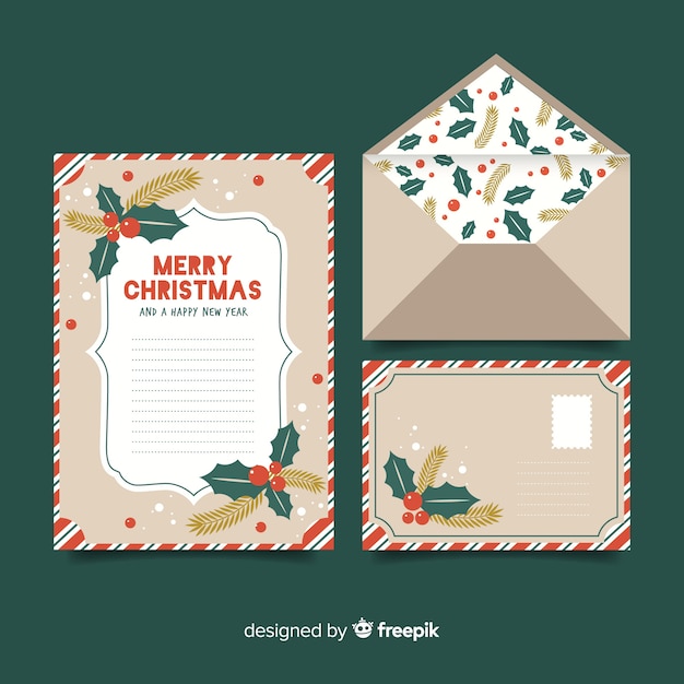 Flat design christmas stationery template