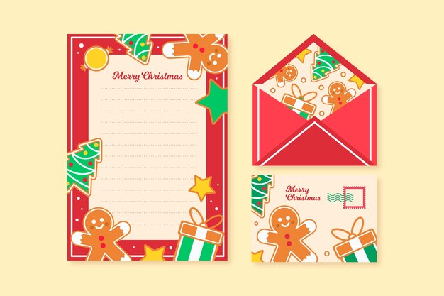 Flat design christmas stationery template