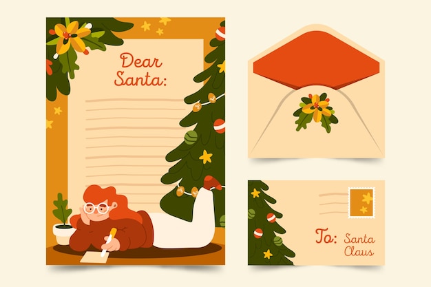 Flat design christmas stationery template