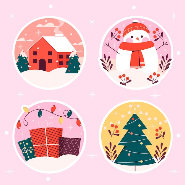 Flat design christmas stickers