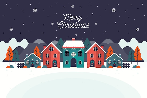 Flat design christmas town background