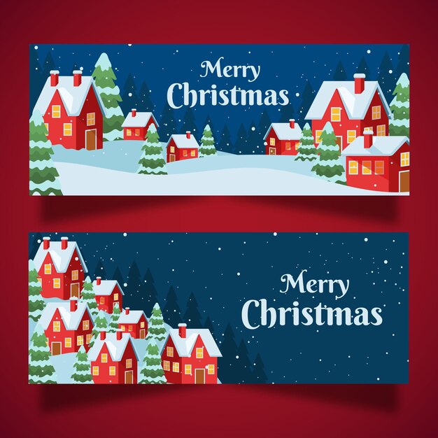 Flat design christmas town banners template