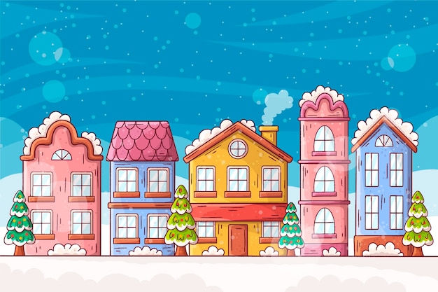 Flat design christmas town illustrated