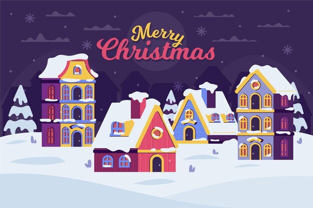 Flat design christmas town at night