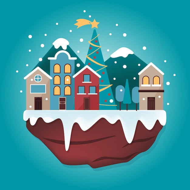 Free Vector flat design christmas town