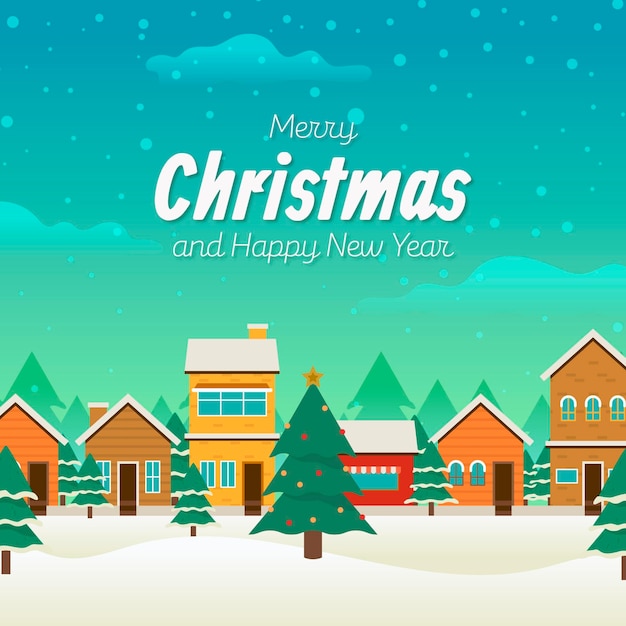 Flat design christmas town