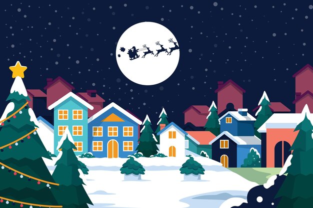 Flat design christmas town