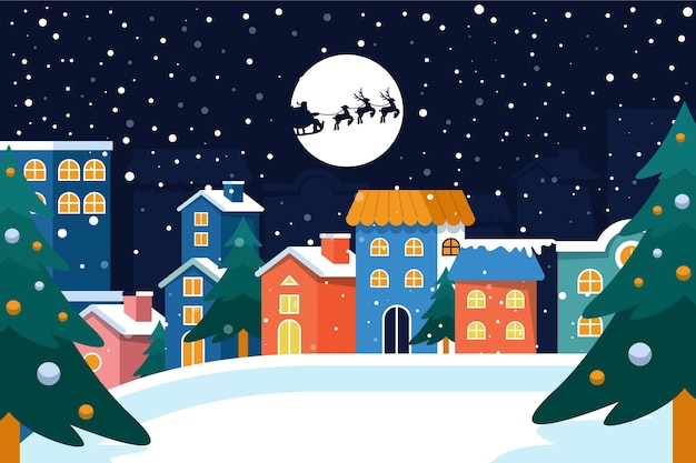 Flat design christmas town