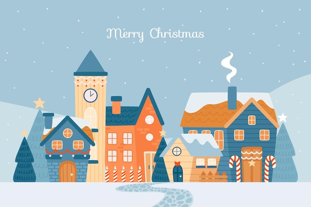 Flat design christmas town