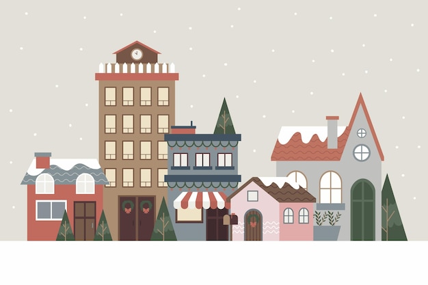 Flat design christmas town