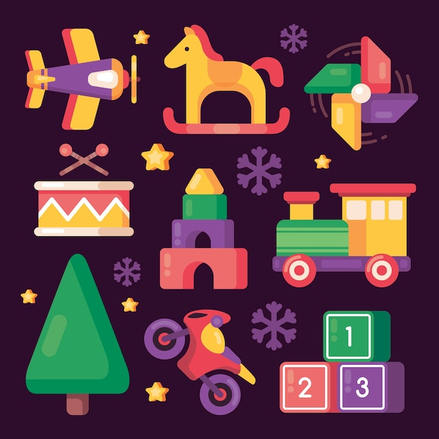 Flat design christmas toy collection