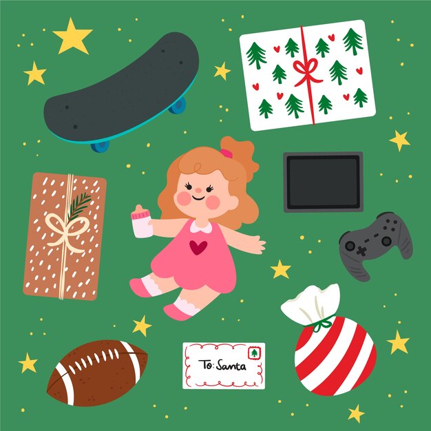 Flat design christmas toy collection