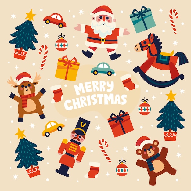 Flat design christmas toy collection