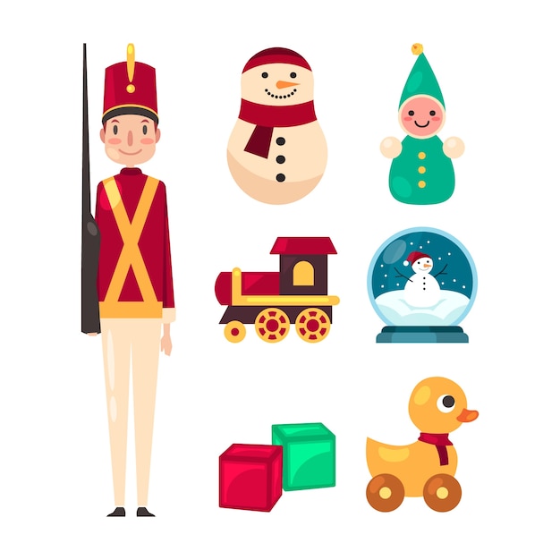 Flat design christmas toy set