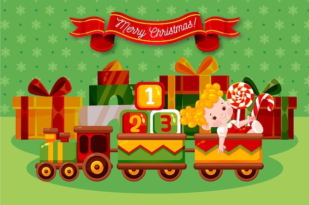 Flat design christmas toys background