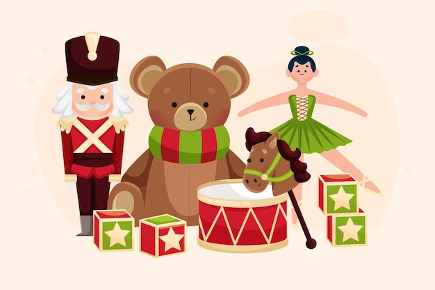 Flat design christmas toys background