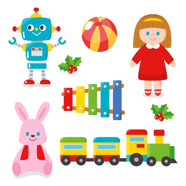 Flat design christmas toys collection