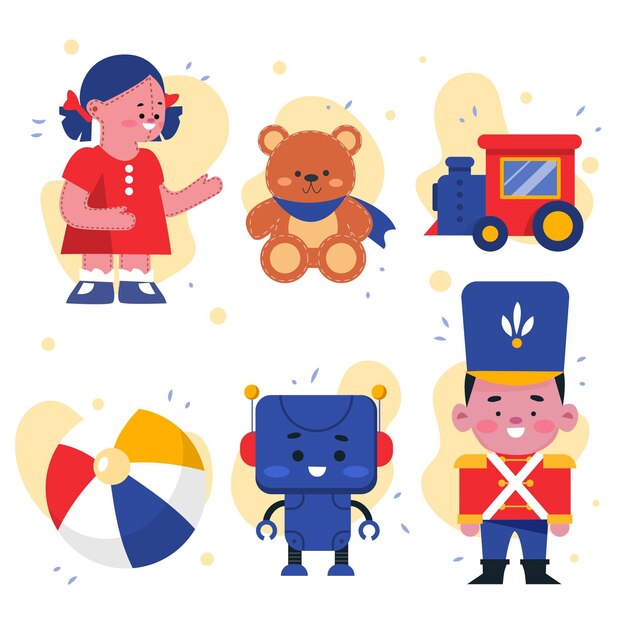 Flat design christmas toys collection