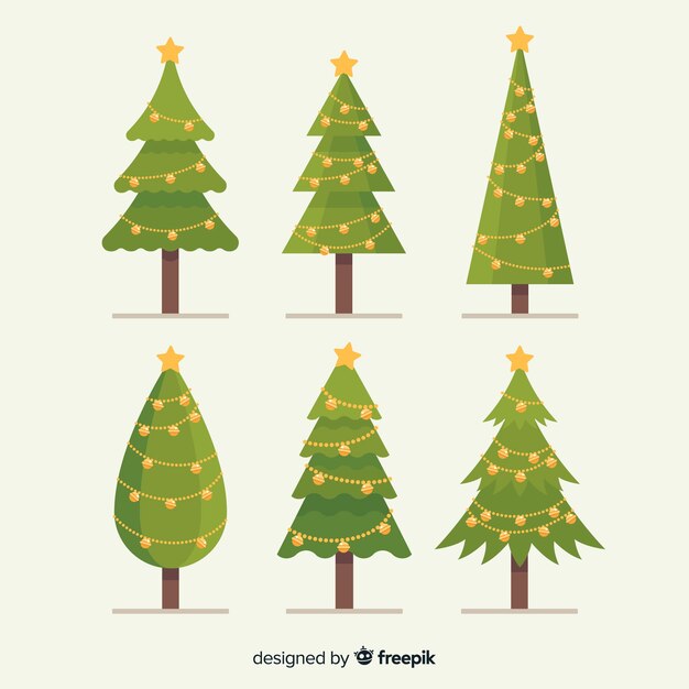 Flat design christmas tree collection