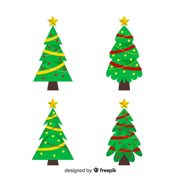 Flat design christmas tree collection